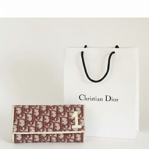 Rare VINTAGE Dior Trotter No. 1 Long Flap Wallet Red Oblique Canvas Y2K